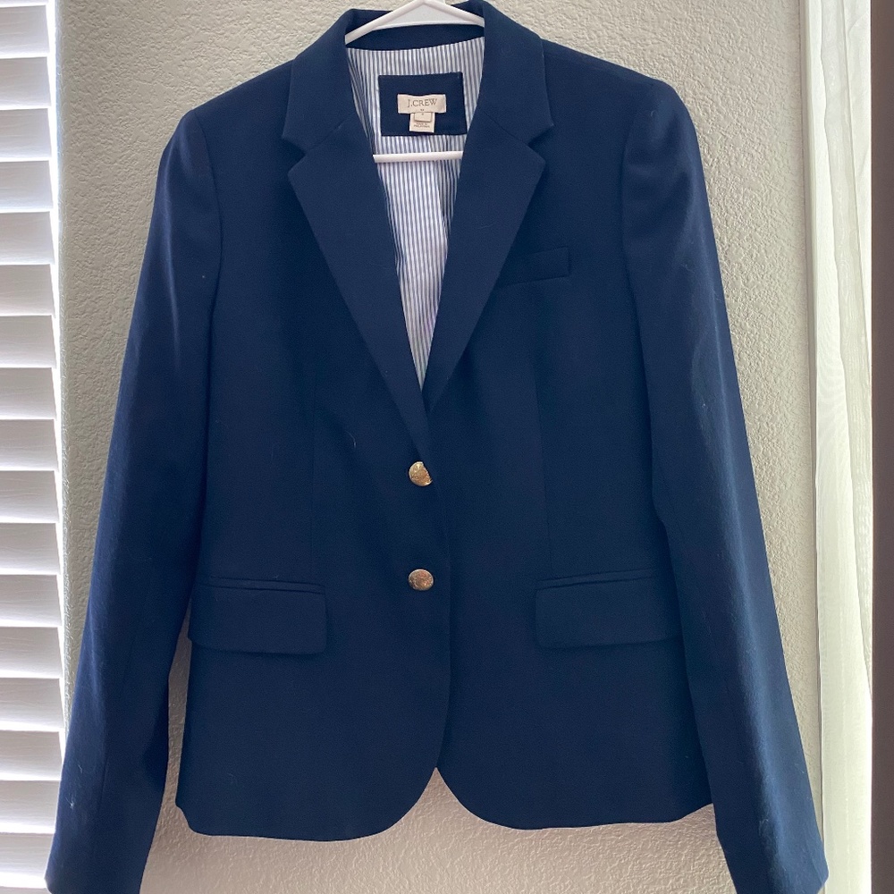 J Crew Women’s Schoolboy Blazer Jacket Nautical Navy Blue Gold Accent Size 8